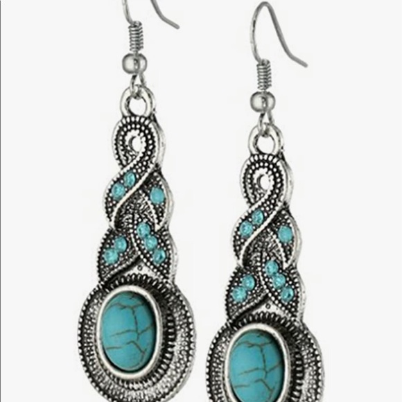 Tibetan Alloy Oval Resin Drop Dangle Earrings - Picture 3 of 5